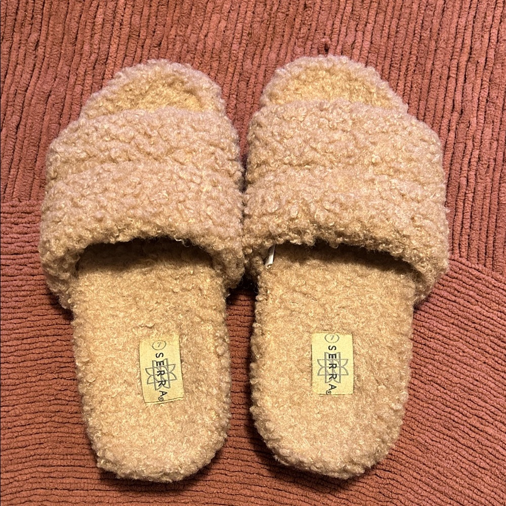 Serra Beige Kids Fuzzy Slippers